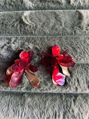 Bold Red Floral Statement Earrings